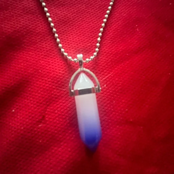 Hand Crafted Blue Ombre Faux Bullet Crystal Pendant w Ball Chain Unisex Handmade - Picture 1 of 3